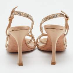 Pre Owned Sergio Rossi Beige Satin Crystal Embellished Ankle Strap Sandals Size 38