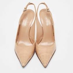 Pre Owned Sergio Rossi Beige Leather Slingback Pumps Size 34.5
