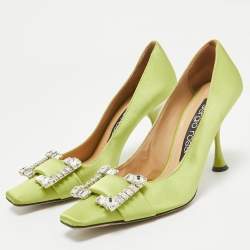 Pre Owned Sergio Rossi Green Satin Sr Twenty 90 Pumps Size 38.5