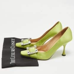 Pre Owned Sergio Rossi Green Satin Sr Twenty 90 Pumps Size 38.5