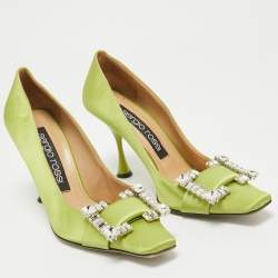 Pre Owned Sergio Rossi Green Satin Sr Twenty 90 Pumps Size 38.5
