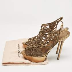Pre Owned Sergio Rossi Metallic Crystal Embellished Suede Cut Out Platform Sandals Size 39