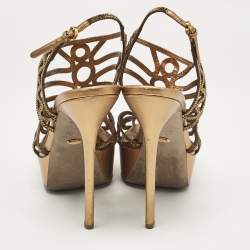 Pre Owned Sergio Rossi Metallic Crystal Embellished Suede Cut Out Platform Sandals Size 39