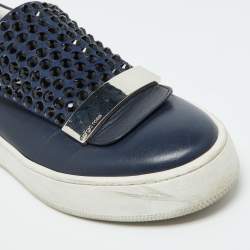 Sergio Rossi Blue Leather and Suede Crystal Embellished SR1 Low Top Sneakers Size 38