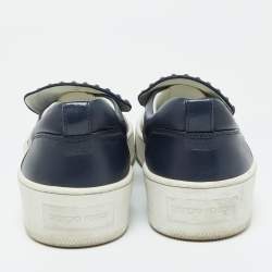 Sergio Rossi Blue Leather and Suede Crystal Embellished SR1 Low Top Sneakers Size 38