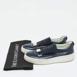 Sergio Rossi Blue Leather and Suede Crystal Embellished SR1 Low Top Sneakers Size 38