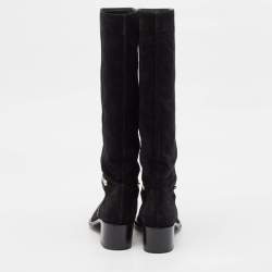 Sergio Rossi Black Leather and Suede Knee Length Boots Size 38.5