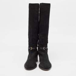 Sergio Rossi Black Leather and Suede Knee Length Boots Size 38.5