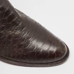Sergio Rossi Brown Python Embossed Leather Knee Length Boots Size 38.5