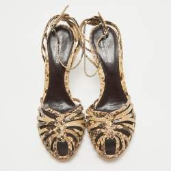 Pre Owned Sergio Rossi Beige Python Leather Ankle Strap Sandals Size 37.5