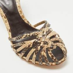 Pre Owned Sergio Rossi Beige Python Leather Ankle Strap Sandals Size 37.5