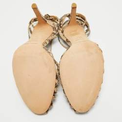 Pre Owned Sergio Rossi Beige Python Leather Ankle Strap Sandals Size 37.5