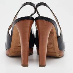 Sergio Rossi Black Leather Platform Slingback Pumps Size 36.5