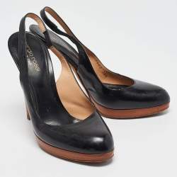 Sergio Rossi Black Leather Platform Slingback Pumps Size 36.5
