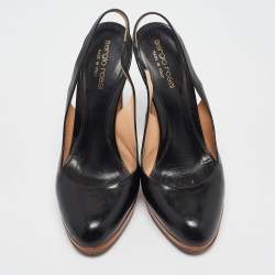 Sergio Rossi Black Leather Platform Slingback Pumps Size 36.5