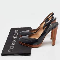 Sergio Rossi Black Leather Platform Slingback Pumps Size 36.5
