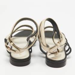 Sergio Rossi Beige/Black Leather Ankle Strap Flats Size 39