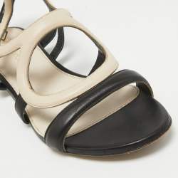 Sergio Rossi Beige/Black Leather Ankle Strap Flats Size 39