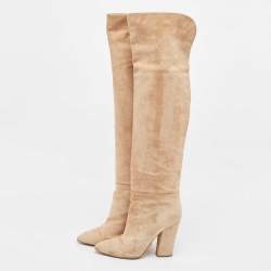 Pre Owned Sergio Rossi Beige Suede Knee Length Boots Size 39
