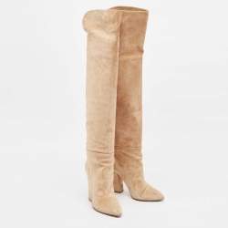 Pre Owned Sergio Rossi Beige Suede Knee Length Boots Size 39