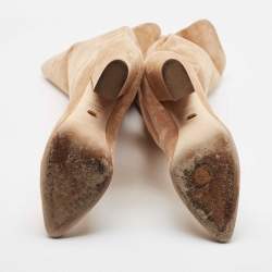 Pre Owned Sergio Rossi Beige Suede Knee Length Boots Size 39