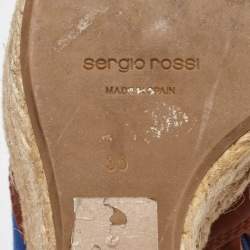 Sergio Rossi Blue/Brown Canvas and Leather Espadrille Wedge Boots Size 36