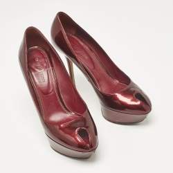 Pre Owned Sergio Rossi Burgundy Patent Leather Peep Toe Platform Pumps Size 38.5