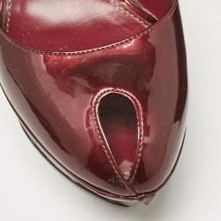 Pre Owned Sergio Rossi Burgundy Patent Leather Peep Toe Platform Pumps Size 38.5