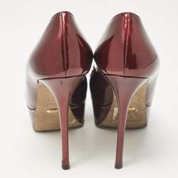 Pre Owned Sergio Rossi Burgundy Patent Leather Peep Toe Platform Pumps Size 38.5
