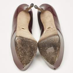 Pre Owned Sergio Rossi Burgundy Patent Leather Peep Toe Platform Pumps Size 38.5