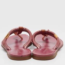 Sergio Rossi Purple/Brown Leather and PVC T Strap Flat Slides Size 39