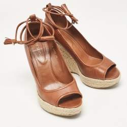 مملوكة مسبقًا Sergio Rossi Brown Leather Wedge Pumps Size 38