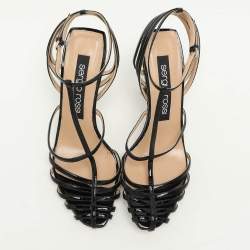 مملوكة مسبقًا Sergio Rossi Black Patent Leather Strappy Sandals Size 40