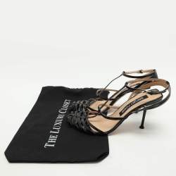 مملوكة مسبقًا Sergio Rossi Black Patent Leather Strappy Sandals Size 40