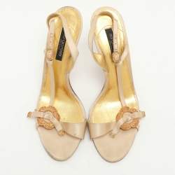 Sergio Rossi Beige Satin Embellished Slingback Sandals Size 41