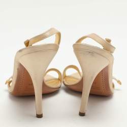 Sergio Rossi Beige Satin Embellished Slingback Sandals Size 41
