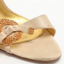 Sergio Rossi Beige Satin Embellished Slingback Sandals Size 41