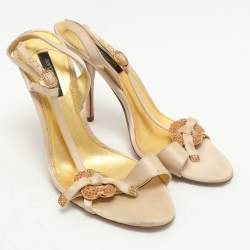 Sergio Rossi Beige Satin Embellished Slingback Sandals Size 41
