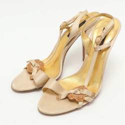 Sergio Rossi Beige Satin Embellished Slingback Sandals Size 41