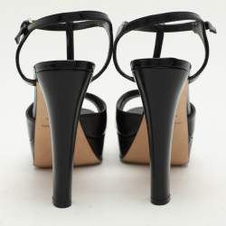 Pre Owned Sergio Rossi Black Leather Edwige Platform Ankle Strap Sandals Size 37