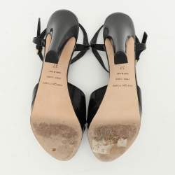 Pre Owned Sergio Rossi Black Leather Edwige Platform Ankle Strap Sandals Size 37