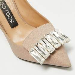 Sergio Rossi Beige Glitter Leather Crystals SR1 Pumps Size 37.5