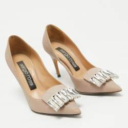 Sergio Rossi Beige Glitter Leather Crystals SR1 Pumps Size 37.5