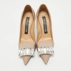 Sergio Rossi Beige Glitter Leather Crystals SR1 Pumps Size 37.5