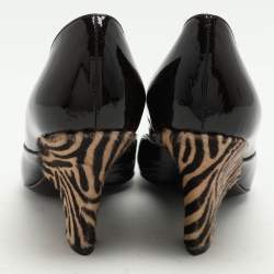 Pre Owned Sergio Rossi Brown Patent Leather Wedge Pumps Size 39.5