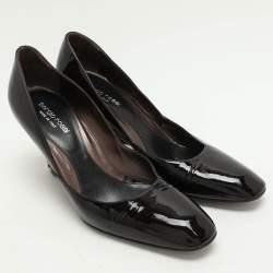 Pre Owned Sergio Rossi Brown Patent Leather Wedge Pumps Size 39.5