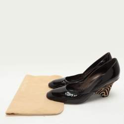 Pre Owned Sergio Rossi Brown Patent Leather Wedge Pumps Size 39.5