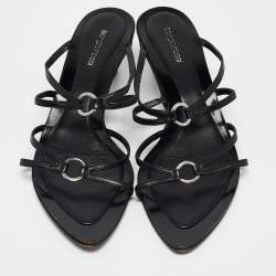 Sergio Rossi Black Leather Strappy Slide Sandals Size 41