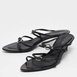 Sergio Rossi Black Leather Strappy Slide Sandals Size 41