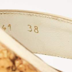 Sergio Rossi Cream Patent Leather Ankle Strap Cork Platform Wedge Sandals Size 38